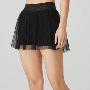 Alo Mesh Flirty Tennis Skirt Black A-Line Skort XXS NWT